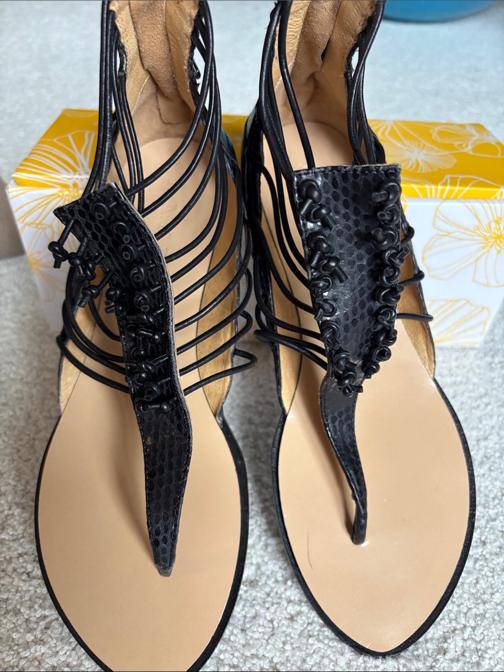 L.A.M.B. Black Multi-Strap Gladiator Thong Sandals